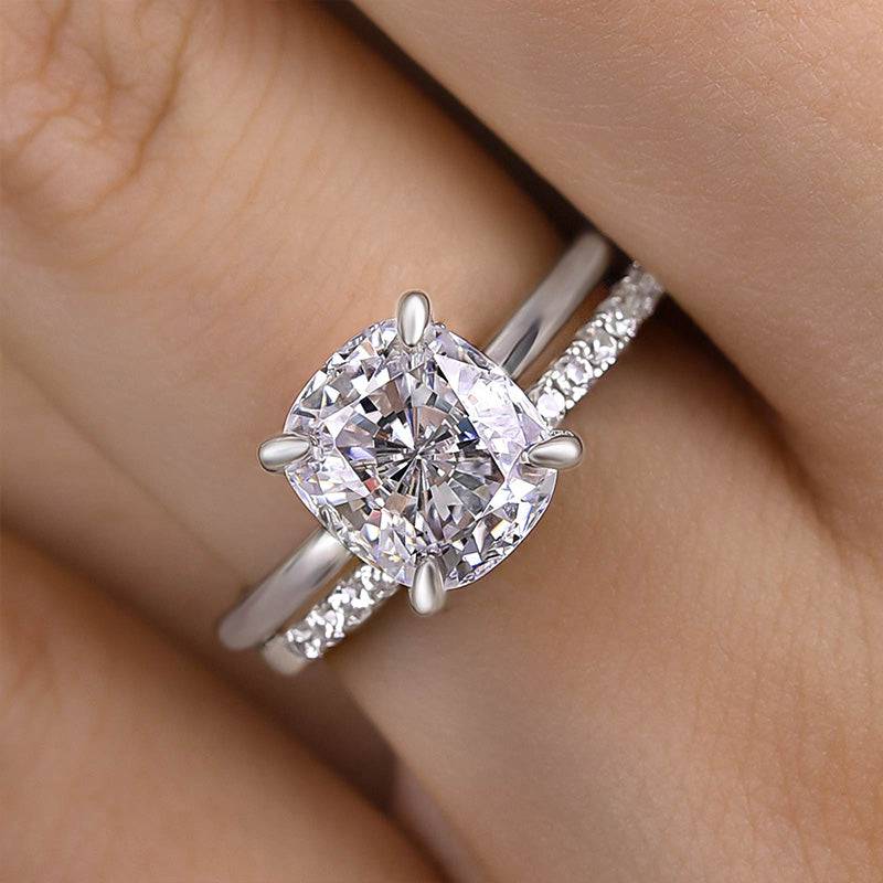 Louily Classic 3.0 Carat Cushion Cut Bridal Set In Sterling Silver - louilyjewelry