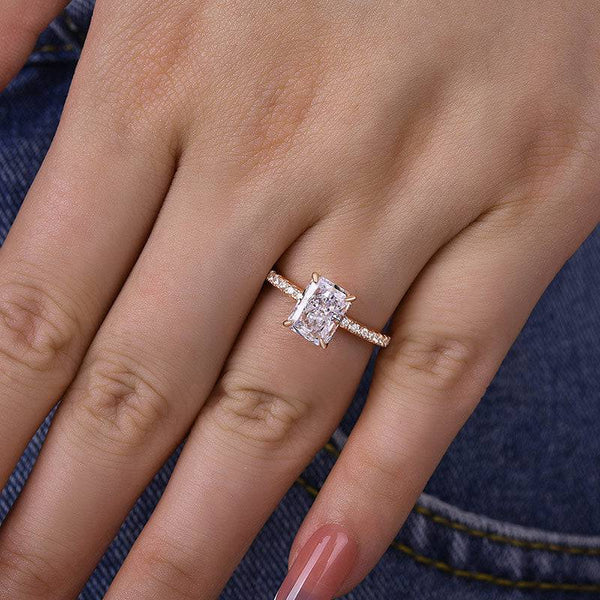 Louily Classic 6*8mm Radiant Cut Engagement Ring In Sterling Silver