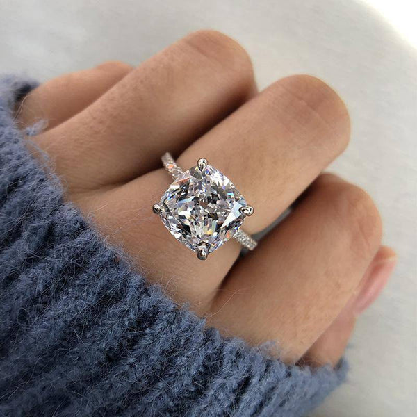 Louily Classic Cushion Cut Engagement Ring In Sterling Silver
