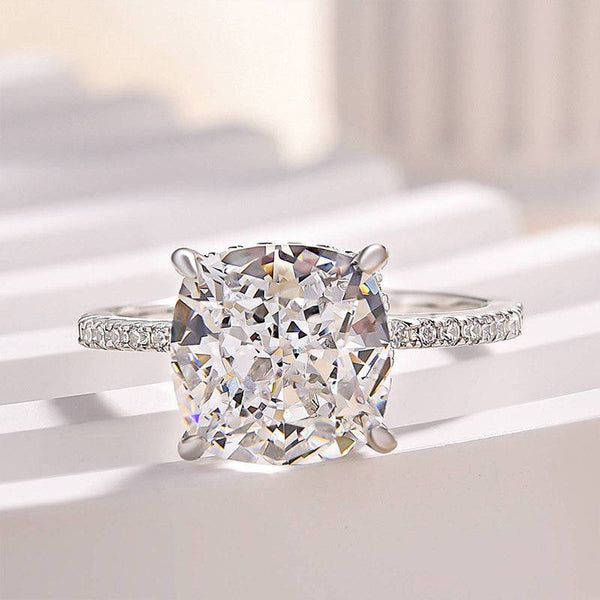 Louily Classic Cushion Cut Engagement Ring In Sterling Silver