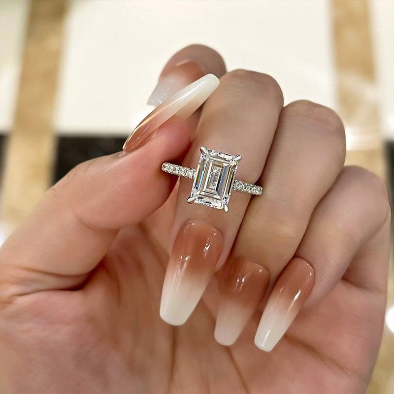 Louily Classic Emerald Cut Engagement Ring In Sterling Silver - louilyjewelry