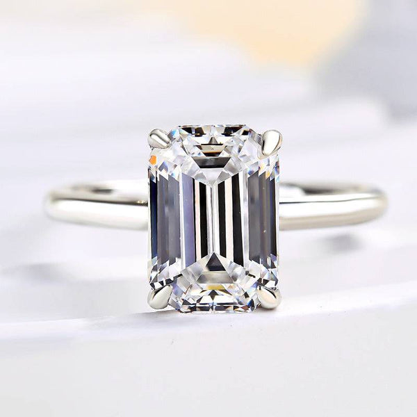 Louily Classic Yellow Gold Emerald Cut Solitaire Engagement Ring