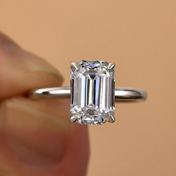 Louily Classic Yellow Gold Emerald Cut Solitaire Engagement Ring