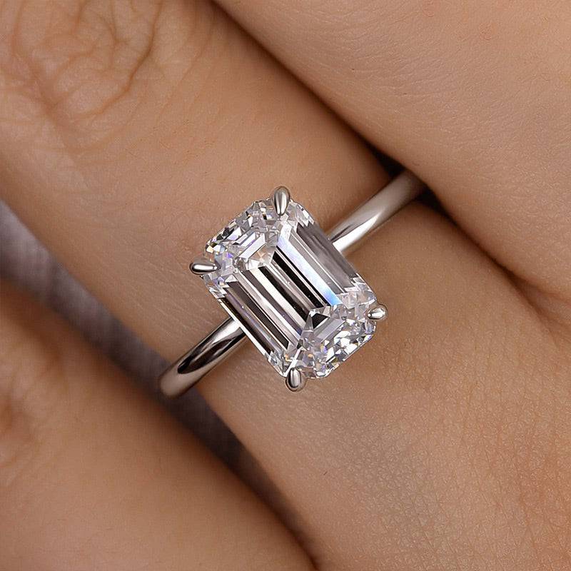 Louily Classic Yellow Gold Emerald Cut Solitaire Engagement Ring - louilyjewelry