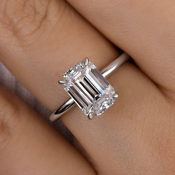 Louily Classic Yellow Gold Emerald Cut Solitaire Engagement Ring