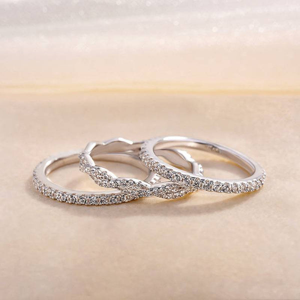 Louily Classic Round Cut 3PC Wedding Band Set In Sterling Silver