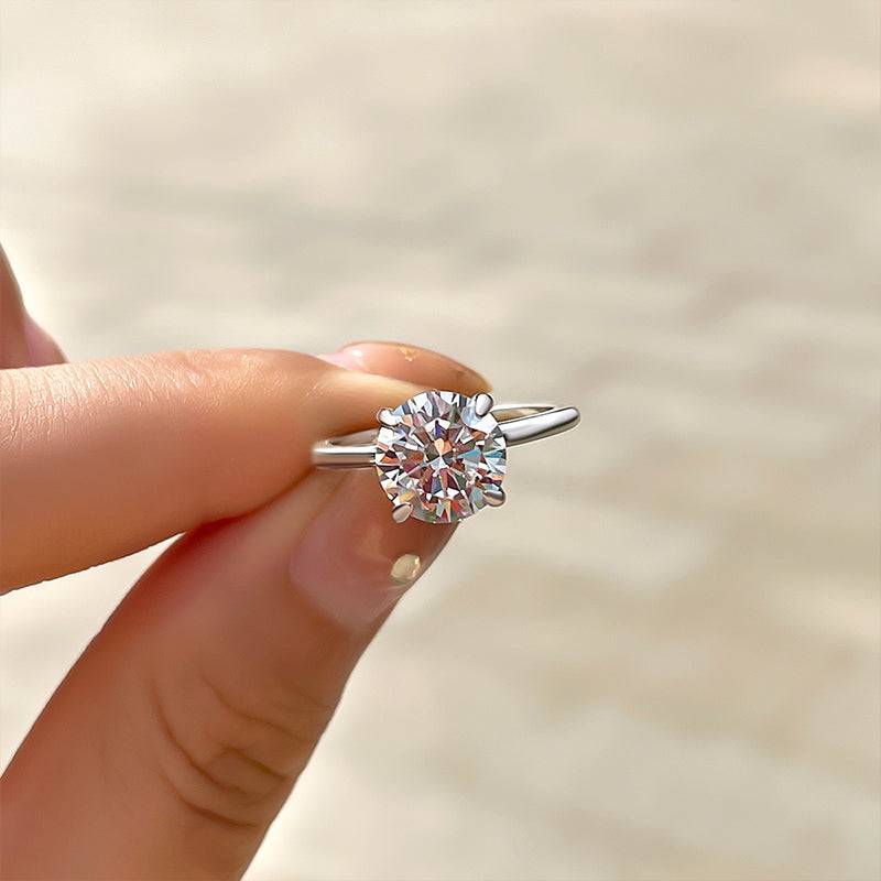 Louily Classic Round Cut Engagement Ring For Women In Sterling Silver - louilyjewelry