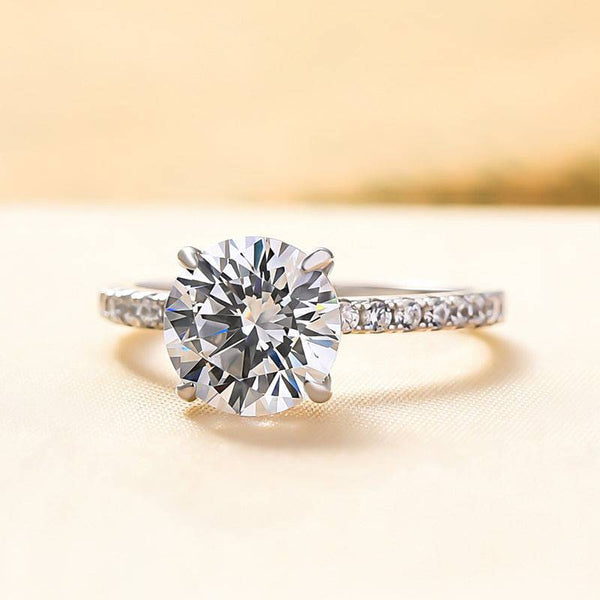 Louily Classic Round Cut Engagement Ring In Sterling Silver