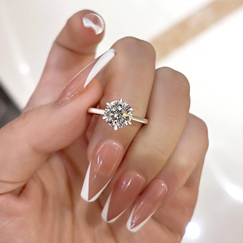 Louily Classic Round Cut Solitaire Engagement Ring In Sterling Silver - louilyjewelry