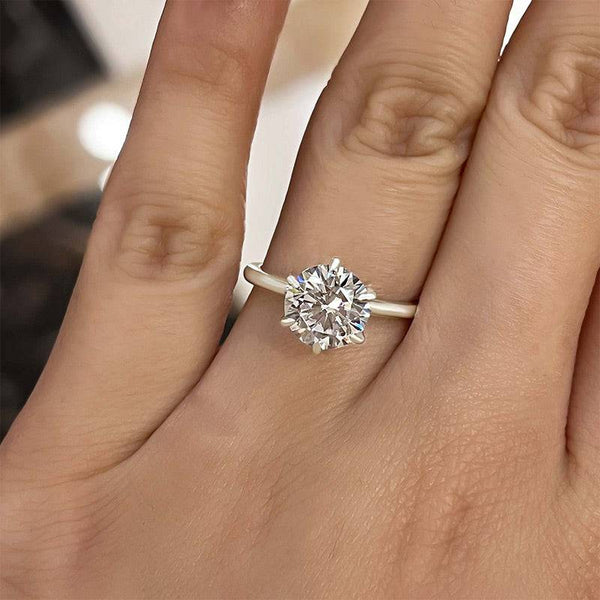 Louily Classic Round Cut Solitaire Engagement Ring In Sterling Silver