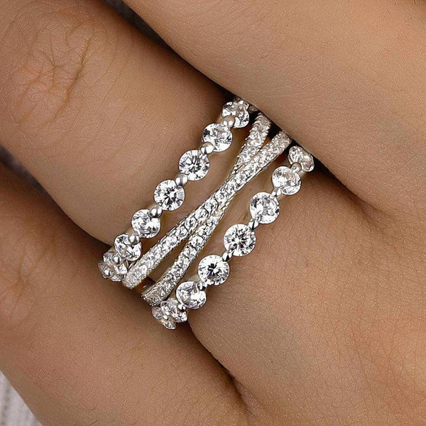 Louily Classic Women's Stackable 3PC Wedding Band Set In Sterling Silver