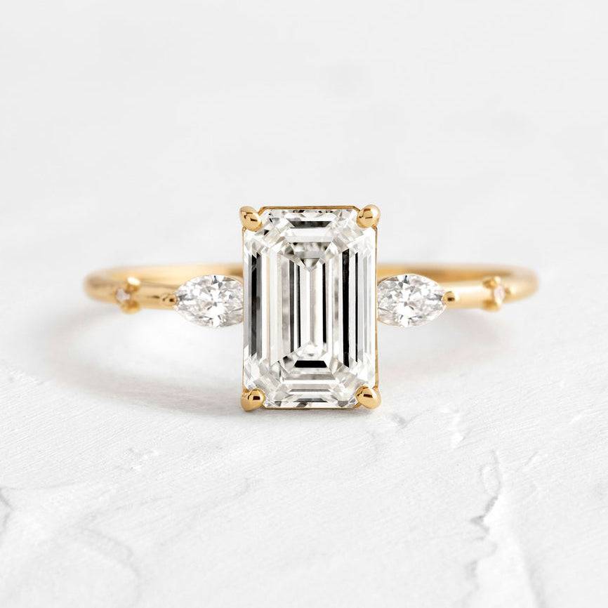 Louily Classic Yellow Gold Emerald Cut Three Stone Engagement Ring In Sterling Silver - louilyjewelry