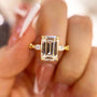 Louily Classic Yellow Gold Emerald Cut Three Stone Engagement Ring In Sterling Silver - louilyjewelry