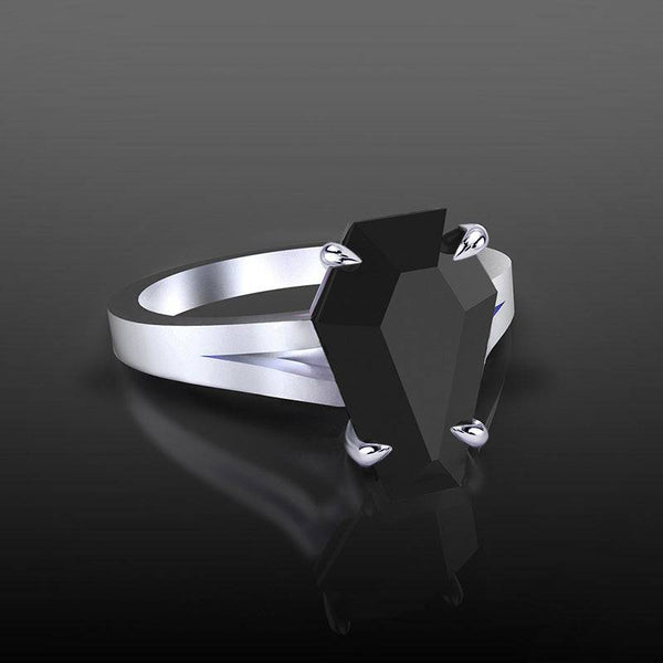 Louily Dark Split Shank Bats Design Coffin Cut Wedding Ring Set