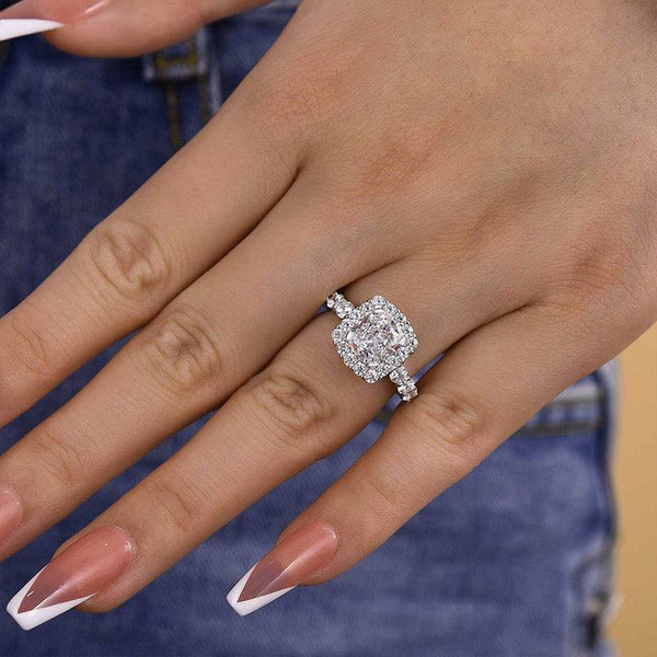 Louily Desirable Halo Crushed Ice Cushion Cut Engagement Ring