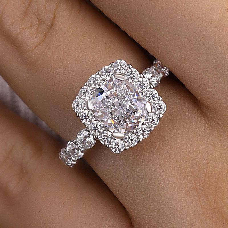 Louily Desirable Halo Crushed Ice Cushion Cut Engagement Ring - louilyjewelry