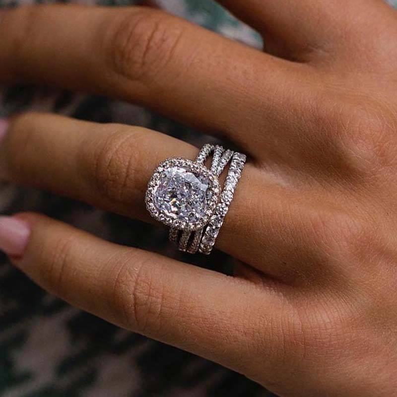 Louily Desirablet Halo Cushion Cut 3PC Wedding Set - louilyjewelry