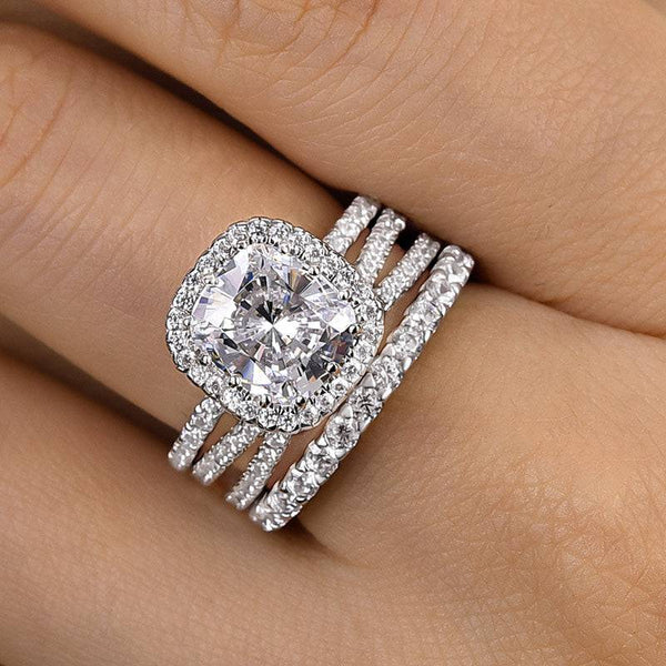 Louily Desirablet Halo Cushion Cut 3PC Wedding Set