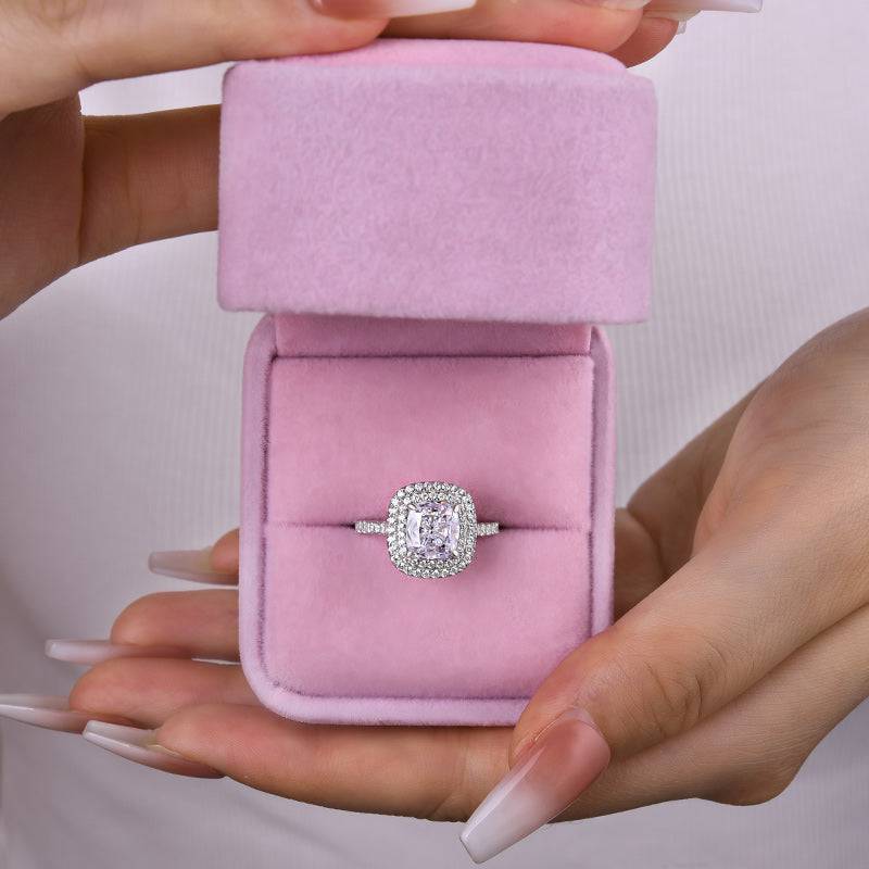 Louily Double Halo Cushion Cut Engagement Ring In Sterling Silver - louilyjewelry