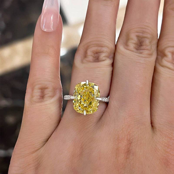 Louily Elegant 6.0 Carat Radiant Cut Yellow Sapphire Engagement Ring In Sterling Silver