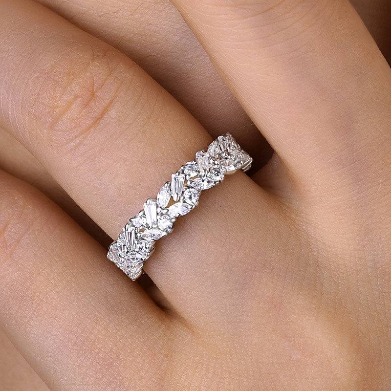 Louily Elegant Anniversary Simulated Diamond Wedding Band In Sterling Silver - louilyjewelry