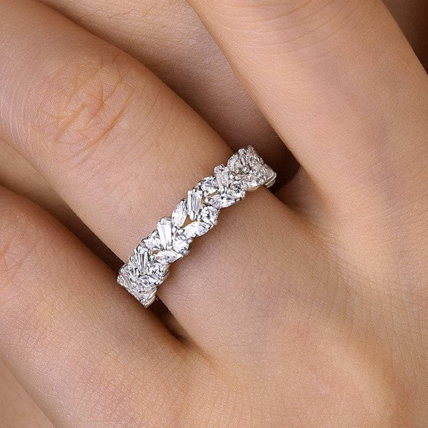 Louily Elegant Anniversary Simulated Diamond Wedding Band In Sterling Silver