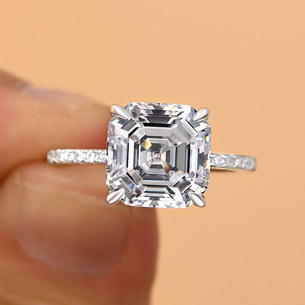 Louily Elegant Asscher Cut Women's Engagement Ring In Sterling Silver