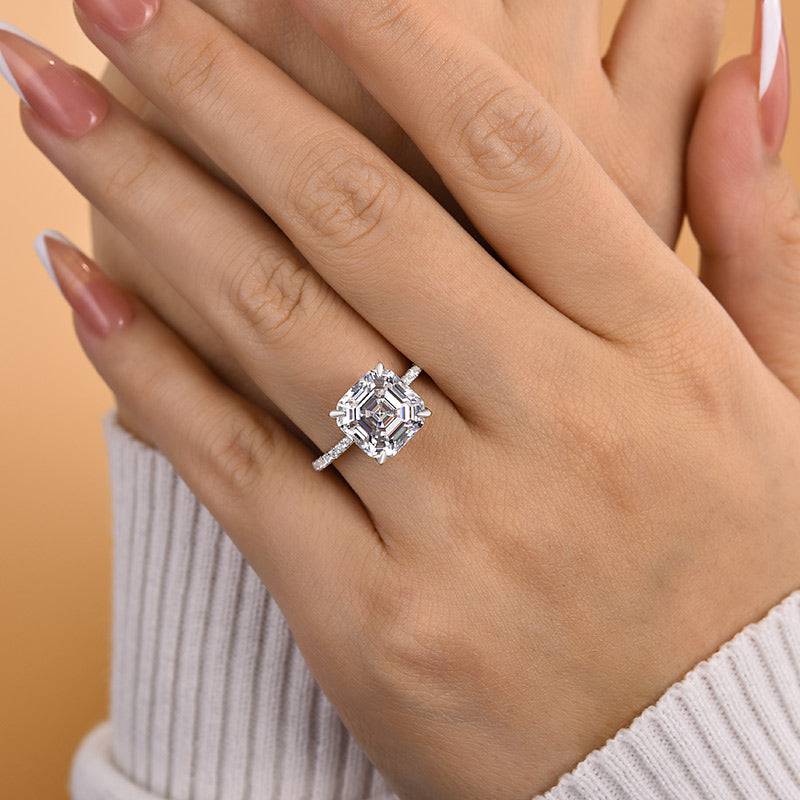 Louily Elegant Asscher Cut Women's Engagement Ring In Sterling Silver - louilyjewelry