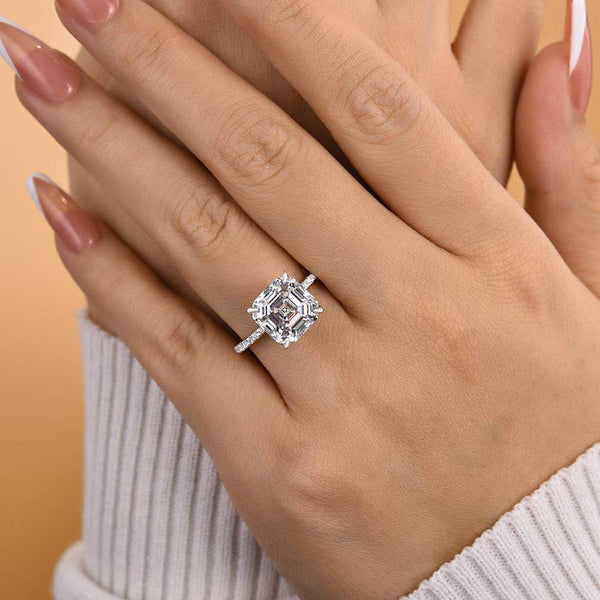 Louily Elegant Asscher Cut Women's Engagement Ring In Sterling Silver