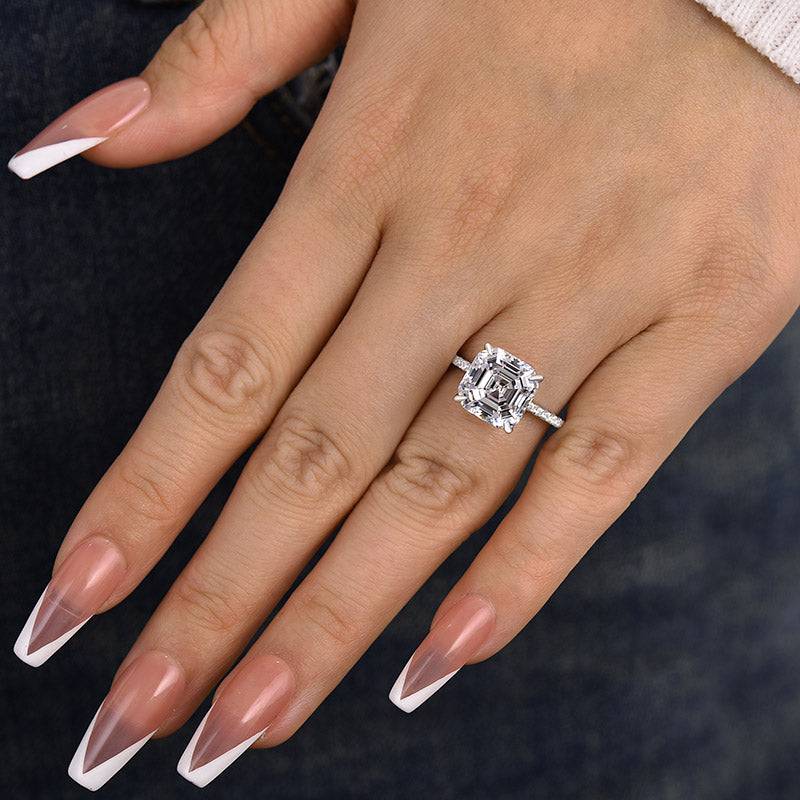 Louily Elegant Asscher Cut Women's Engagement Ring In Sterling Silver - louilyjewelry