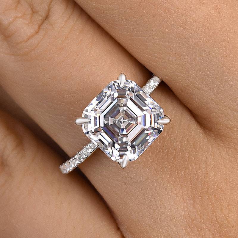 Louily Elegant Asscher Cut Women's Engagement Ring In Sterling Silver - louilyjewelry