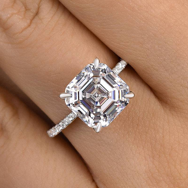 Louily Elegant Asscher Cut Women's Engagement Ring In Sterling Silver