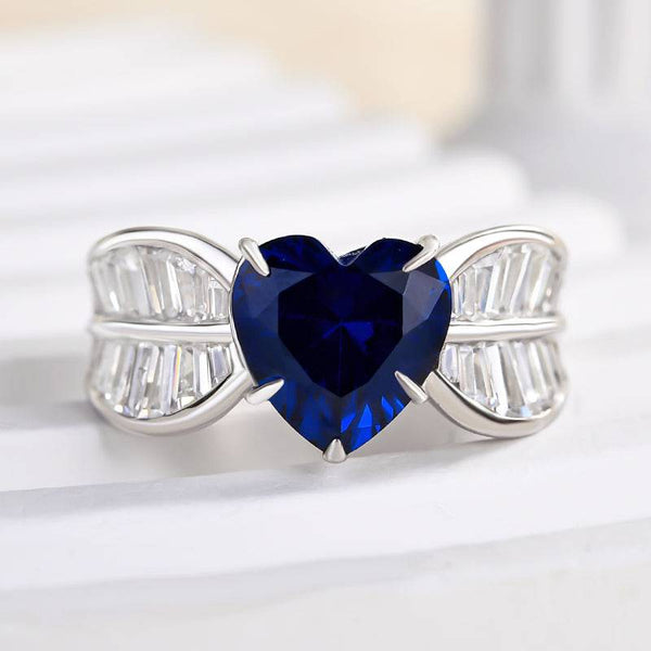 Louily Elegant Blue Sapphire Heart Cut Engagement Ring