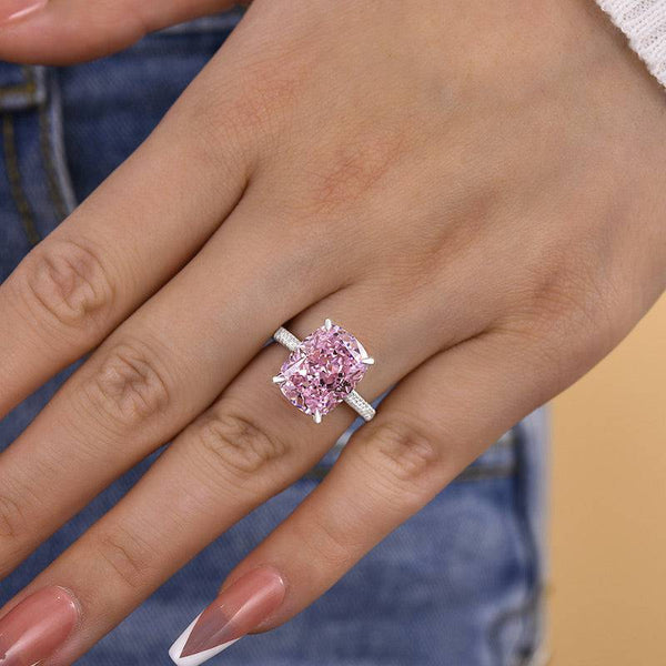 Louily Elegant Crushed Ice Pink Stone Cushion Cut Engagement Ring