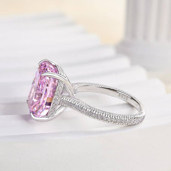 Louily Elegant Crushed Ice Pink Stone Cushion Cut Engagement Ring