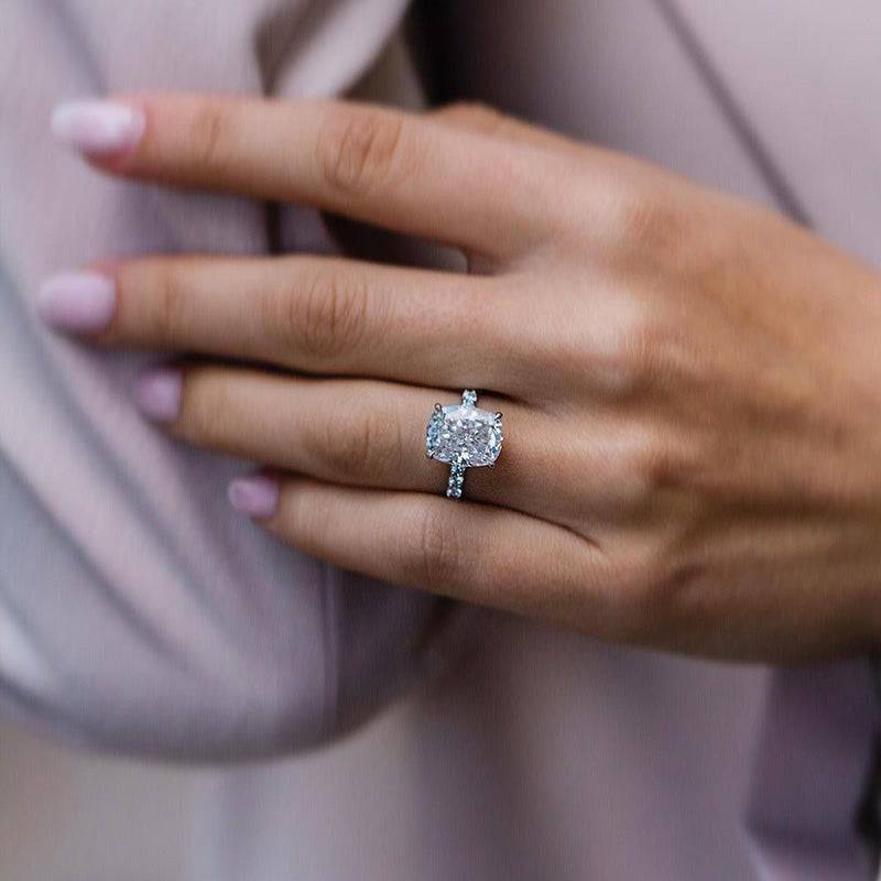 Louily Elegant Cushion Cut Engagement Ring For Women In Sterling Silver - louilyjewelry