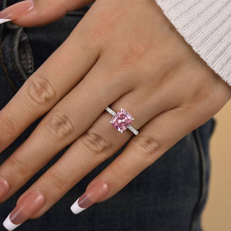 Louily Elegant Cushion Cut Pink Sapphire Women's Engagement Ring In Sterling Silver - louilyjewelry