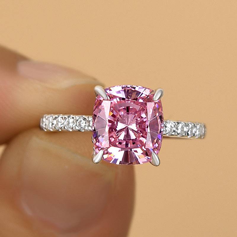 Louily Elegant Cushion Cut Pink Sapphire Women's Engagement Ring In Sterling Silver - louilyjewelry