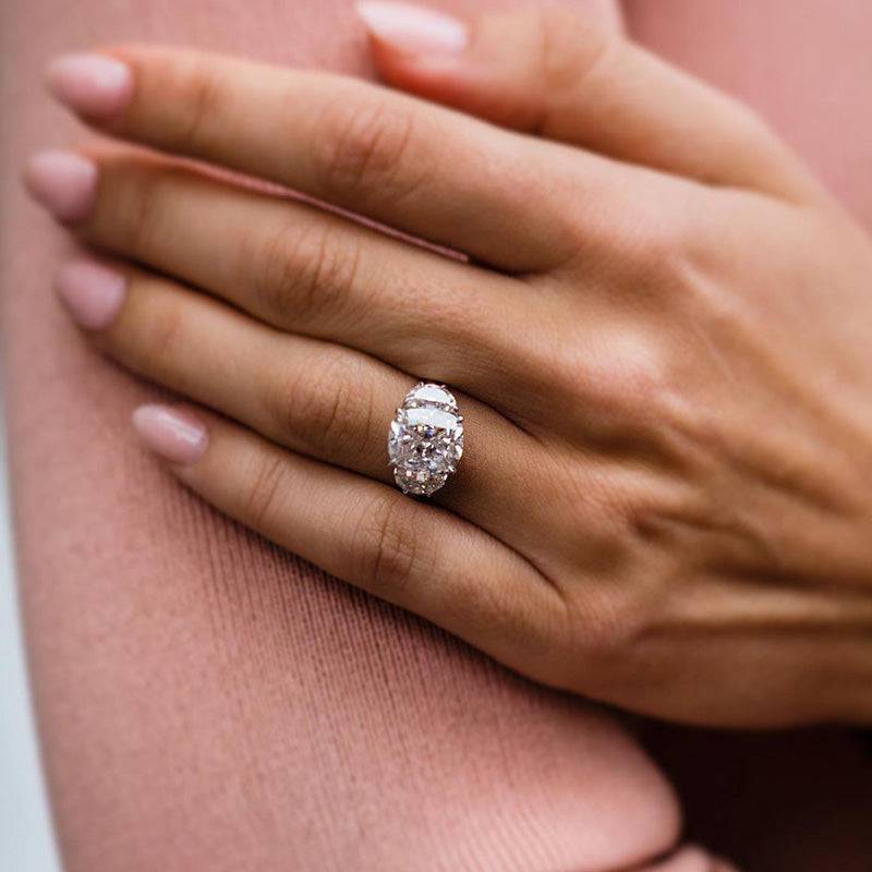 Louily Elegant Cushion Cut Three Stone Engagement Ring In Sterling Silver - louilyjewelry