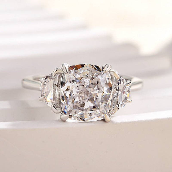 Louily Elegant Cushion Cut Three Stone Engagement Ring In Sterling Silver