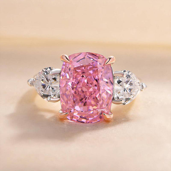 Louily Elegant Cushion Cut Three Stone Pink Sapphire Engagement Ring In Sterling Silver