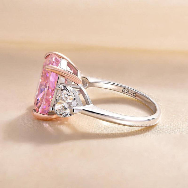 Louily Elegant Cushion Cut Three Stone Pink Sapphire Engagement Ring In Sterling Silver