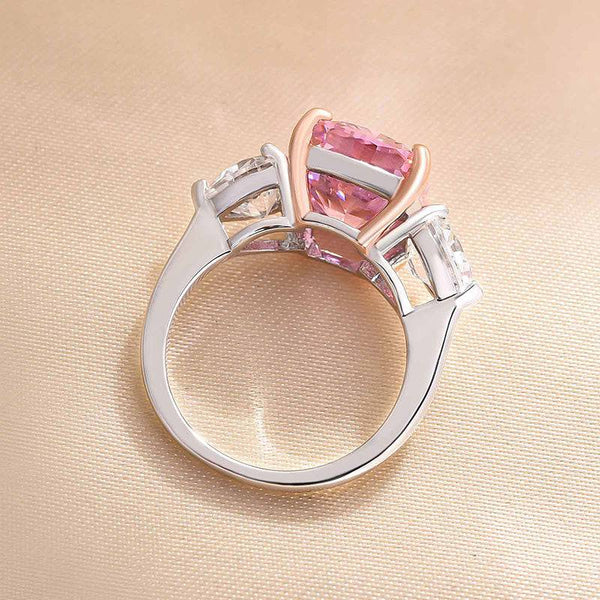 Louily Elegant Cushion Cut Three Stone Pink Sapphire Engagement Ring In Sterling Silver