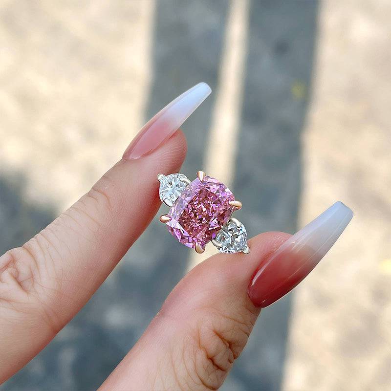 Louily Elegant Cushion Cut Three Stone Pink Sapphire Engagement Ring In Sterling Silver - louilyjewelry