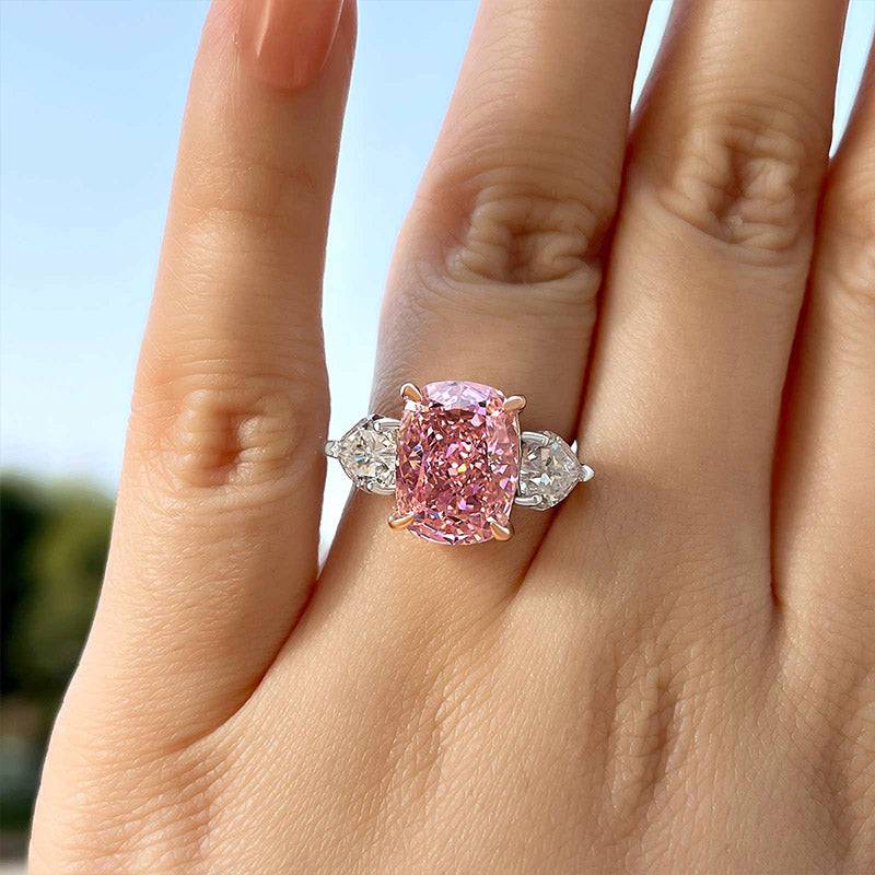 Louily Elegant Cushion Cut Three Stone Pink Sapphire Engagement Ring In Sterling Silver - louilyjewelry