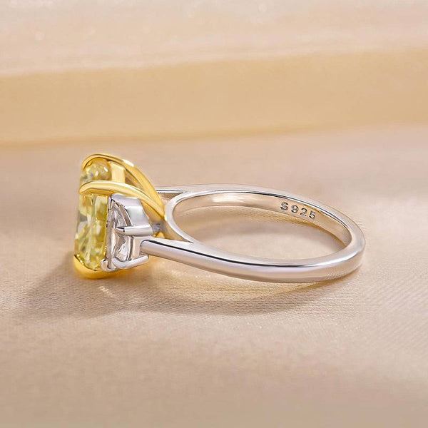 Louily Elegant Cushion Cut Three Stone Yellow Sapphire Engagement Ring In Sterling Silver