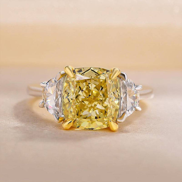 Louily Elegant Cushion Cut Three Stone Yellow Sapphire Engagement Ring In Sterling Silver