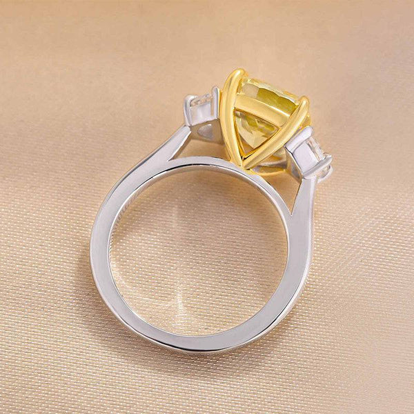 Louily Elegant Cushion Cut Three Stone Yellow Sapphire Engagement Ring In Sterling Silver