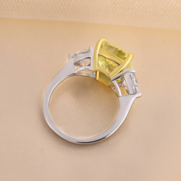 Louily Elegant Cushion Cut Three Stone Yellow Sapphire Engagement Ring In Sterling Silver