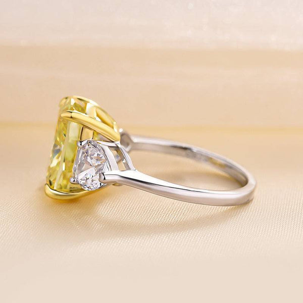 Louily Elegant Cushion Cut Three Stone Yellow Sapphire Engagement Ring In Sterling Silver